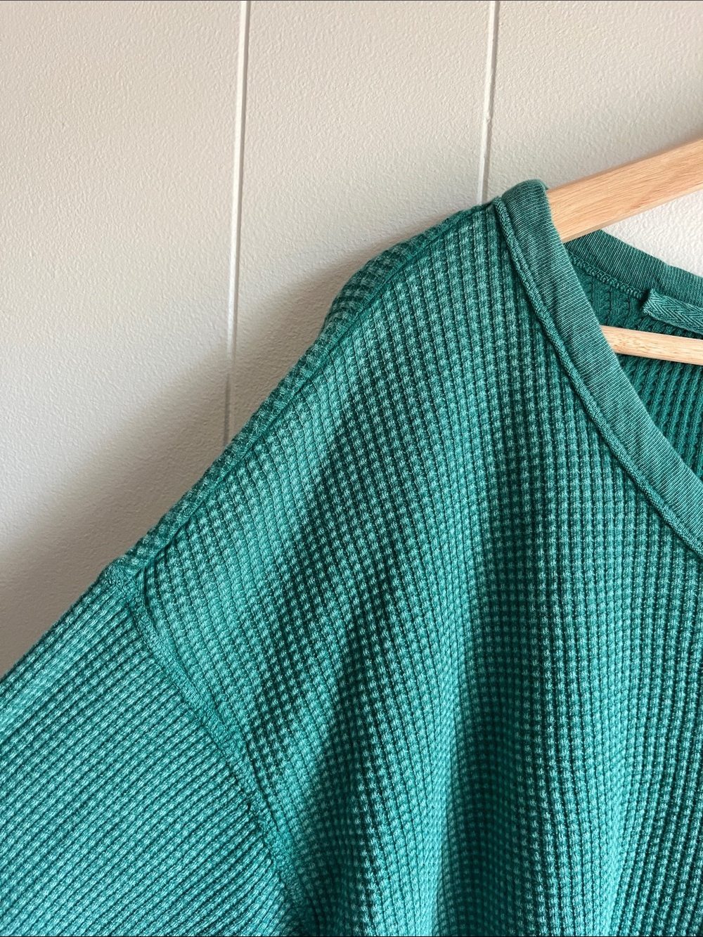 Offline by Aeri Wow! Green Waffle-Knit Long Sleeve Oversized Lounge Tee Sz Med - Picture 9 of 16